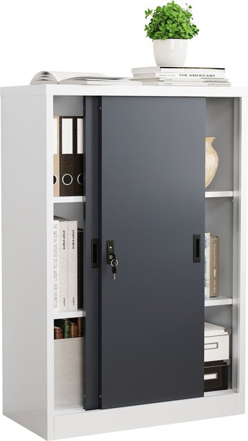 VCM Malivo Metall Büroschrank mit Schiebetüren und abschließbarem Stahlschrank, H x B x T: 120 x 80 x 40 cm - Bild 1