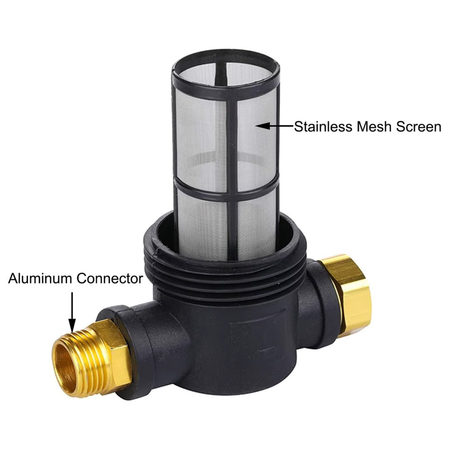 Drision G3/4 Gartenschlauch-Wasserfilter mit 100 Mesh Edelstahlsieb-Set in Schwarz - Bild 3