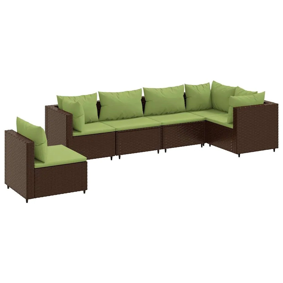 vidaXL 6-tlg Garten-Lounge-Set in L-Form aus braunem Poly-Rattan mit Kissen und pulverbeschichtetem Stahlgestell - Bild 2