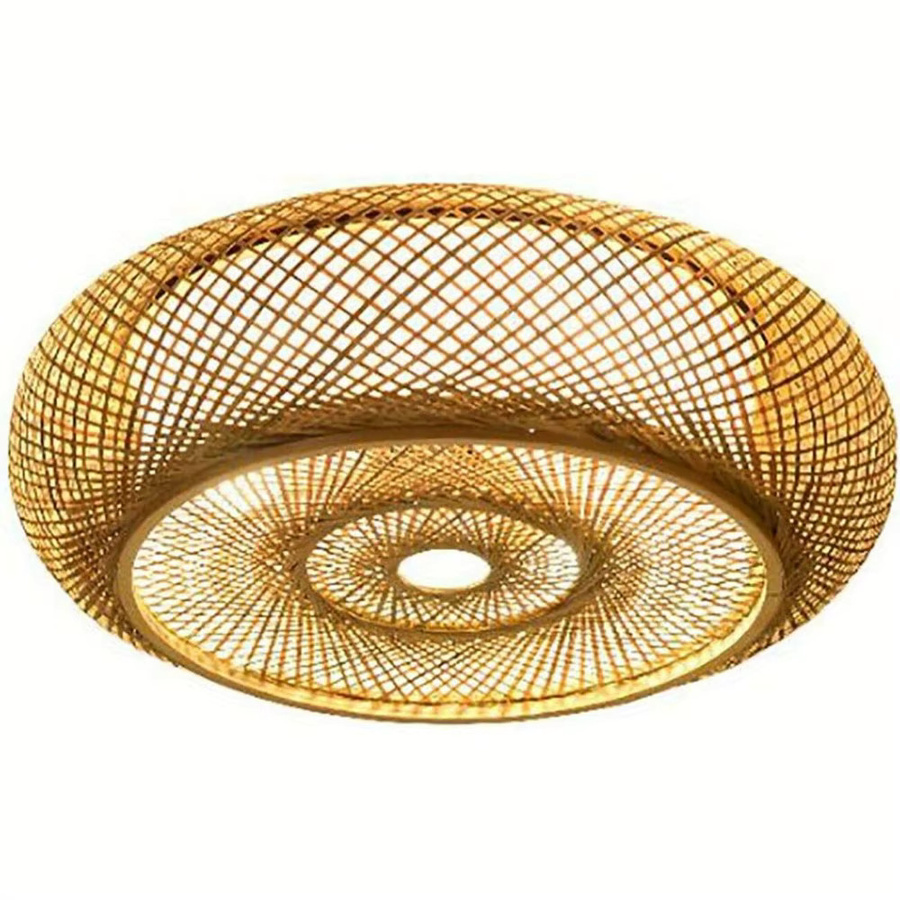 JOYINLED Vintage Deckenleuchte aus Bambus und Rattan in Braun, runde Korbgeflecht-Lampe im Retro-Design - Bild 4
