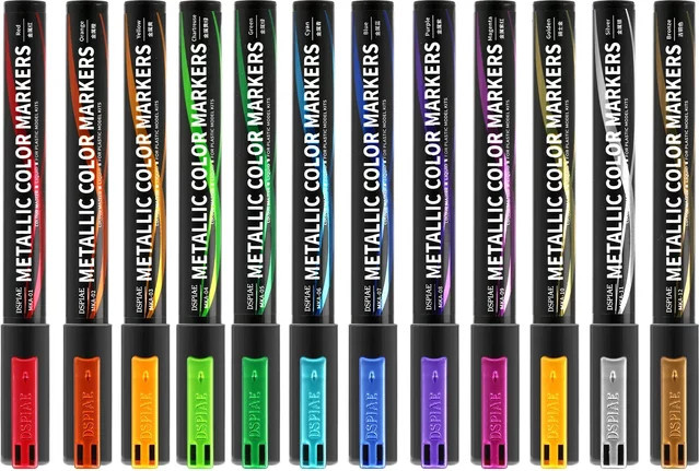DSPIAE MKA Super Metallic Marker Pinselstift-Set mit wasserbasierten Weichspitzen in Orange, Rot, Grün, Silber und Gold - Bild 1