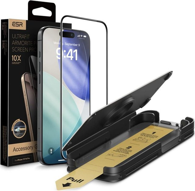 ESR UltraFit Armorite Pro Schutzfolie aus gehärtetem Glas für Apple iPhone 17 und iPhone 16 Pro, Schwarz - Bild 1