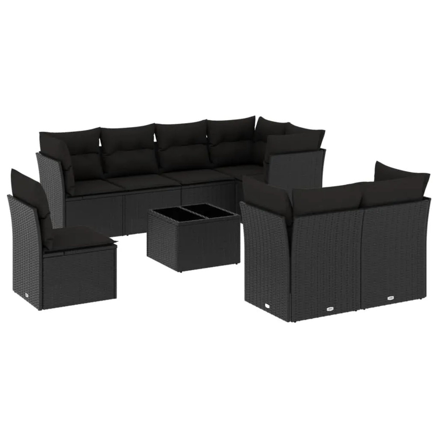 vidaXL 9-tlg Garten-Sofagarnitur aus Polyrattan mit Kissen in Schwarz - Bild 2