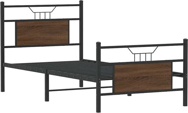 vidaXL Bettgestell aus Holz und Metall in Braun Eiche, B/T/H: 90 x 200 x 96 cm - Bild 1