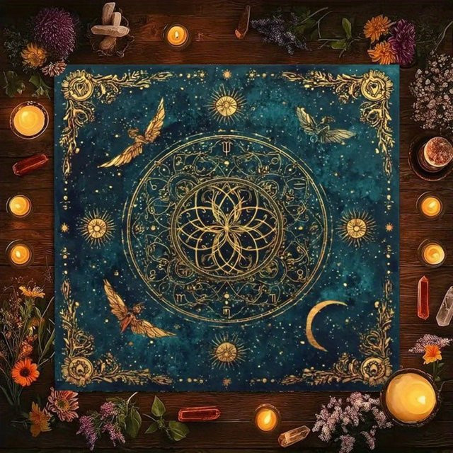 VIKAMA Tischdecke mit Sternenhimmel-Muster in Blau im Boho-Stil für Wahrsagerei und Heimdekoration - Bild 1