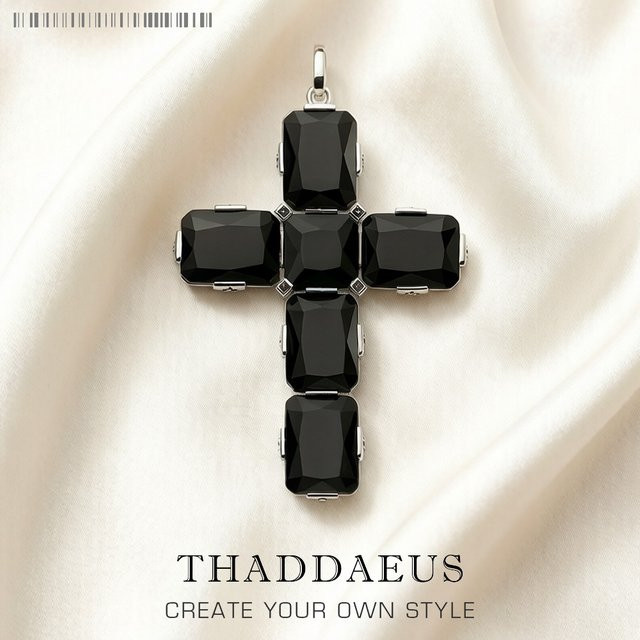 Thaddaeus Kreuz-Anhänger, 925 Silber, Zirkonia, Schwarz, Damen - Bild 1