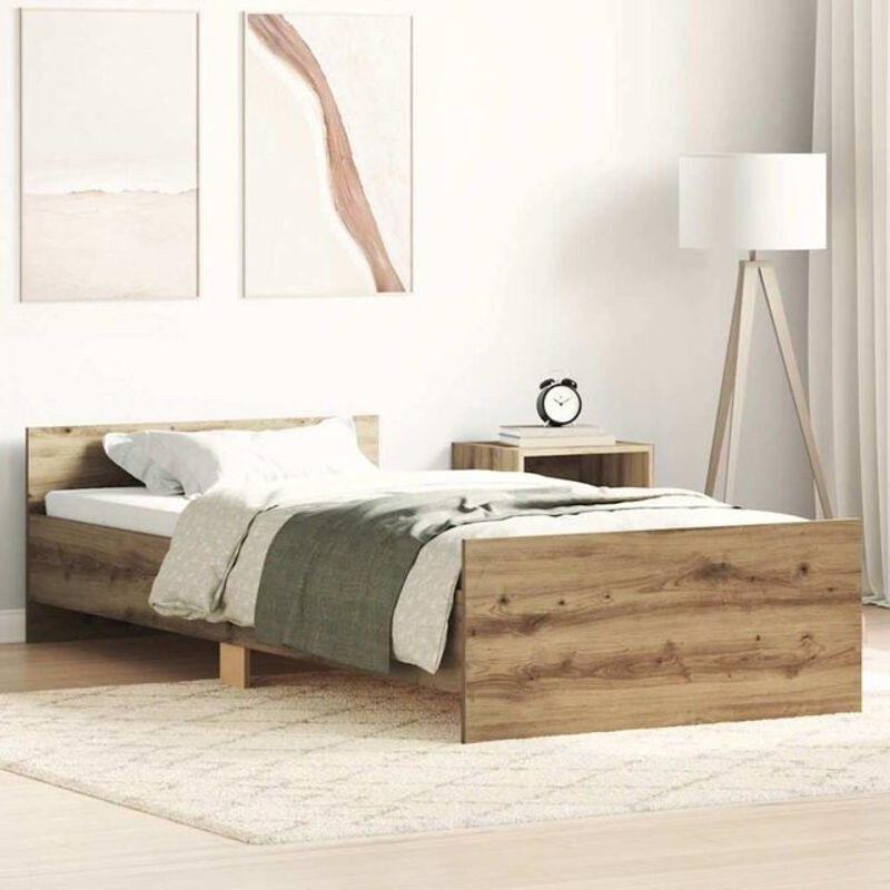 Bettgestell aus Holzwerkstoff von Vidaxl in Eiche Natur Braun, B/T/H: 100 x 200 cm - Bild 1