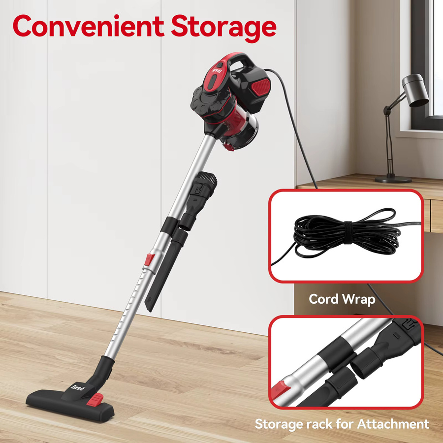 INSE Staubsauger mit Kabel in Rot, 600W mit 30kPa Saugkraft, ideal für Tierhaare, harte Böden und Teppiche, Handstaubsauger mit 1L Staubbehälter und verstellbarem Griff - Bild 4