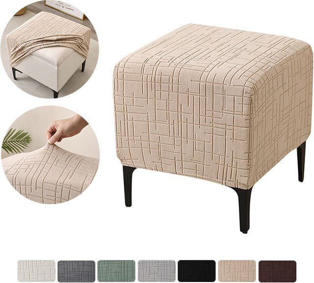 WANERQU Ottomane Abdeckung aus Jacquard in Beige, elastischer Hockerbezug im modernen Design - Bild 1