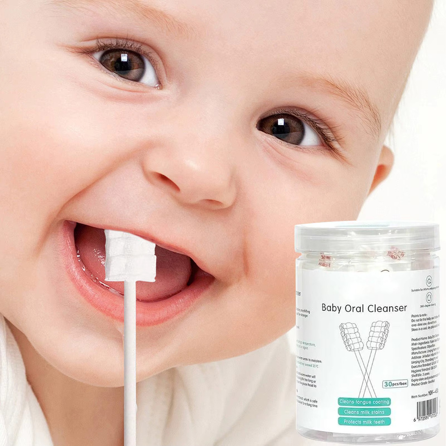 30 Stück Einweg-Mundreinigungsstäbchen für Babys und Neugeborene in Weiß zur Reinigung der Milchzähne und Zunge - Bild 2