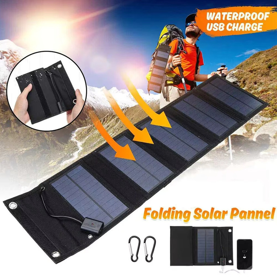 SNQP Faltbares 600 W Solarpanel-Telefonladegerät mit USB-Anschluss in Schwarz für Camping und Notfälle - Bild 2