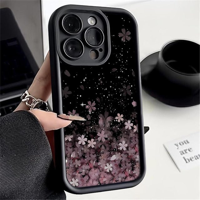 Stoßfeste Silikon-Handyhülle mit Kirschblütenmuster in Bonbonfarben für iPhone 17 16 15 14 13 Pro Max 11 und 16e 17e, Farben: Multicolour, Beige, Weiß - Bild 1