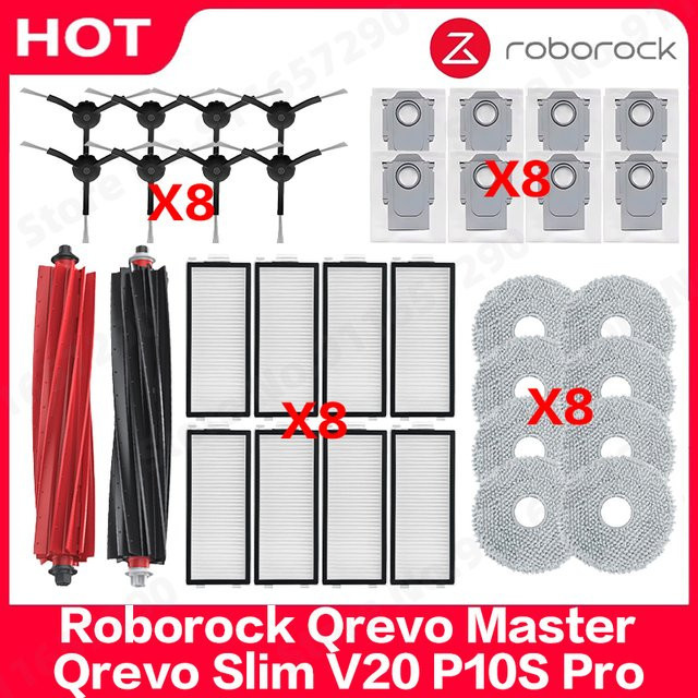 Roborock Ersatzteil-Set Multicolor für Qrevo Master, Qrevo Slim, V20 und P10S Pro mit Hauptbürste, Seitenbürste, HEPA-Filter, Wischpads und Staubbeuteln - Bild 1