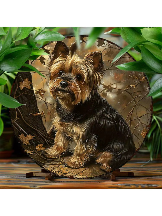 Rundes Vintage Aluminiumschild mit Yorkshire-Terrier von Potdemiel, Mehrfarbig, Durchmesser: 20,3 cm - Bild 6