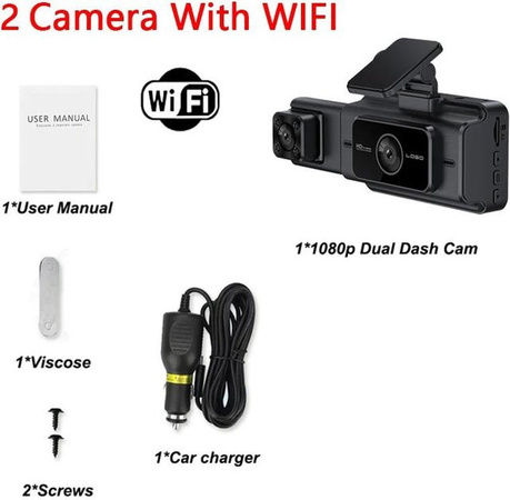 QLY Online 3-Kanal WiFi Dashcam in Schwarz mit Full HD 1080P Auflösung, Auto-DVR Videorecorder und Rückfahrkamera