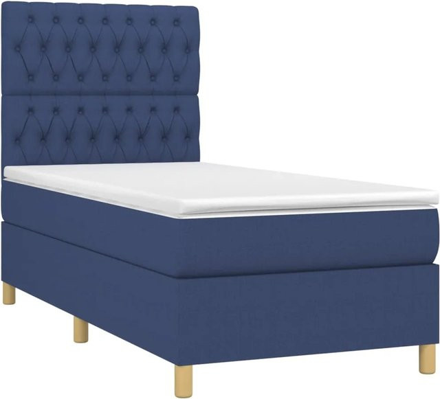 vidaXL Boxspringbett mit Matratze und LED-Beleuchtung in Blau und Weiß, Hybrid-Bett mit USB-Ladeport und Taschenfederkern, B/T/H: 90 x 200 x 118 cm - Bild 1