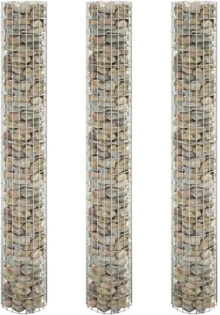Furnicato Gabionen-Hochbeete Set 3 Stück Rund aus verzinktem Stahl in Silber, Durchmesser: 30 cm, Höhe: 200 cm - Bild 1