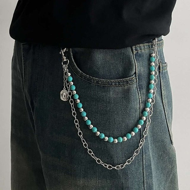Salircon Anhänger Kette, Blau, Perle, Silber, Unisex, Punk - Bild 1