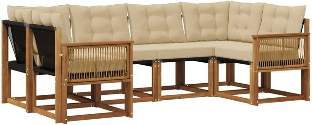 vidaXL Outdoor-Sofagarnitur L-Form aus Akazienholz mit 6 Kissen in Natur und Beige - Bild 1