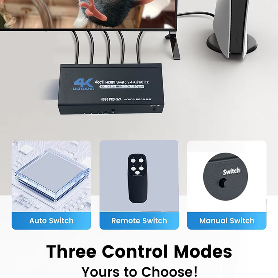 HDmatters HDMI 2.0 Switch 7 in 1 out mit Fernbedienung, 4K 60Hz HDR, Schwarz - Bild 3