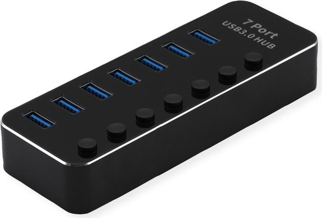 ROLINE USB 3.2 Gen1 Hub mit 7 USB-A Ports, einzeln schaltbar, Schwarz - Bild 1