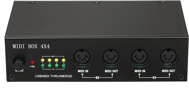 Andoer UM4X4 USB-MIDI-Schnittstelle 4 IN/4 Out mit 64 MIDI-Kanälen und Merge 2i4o MIDI Box in Schwarz - Bild 1