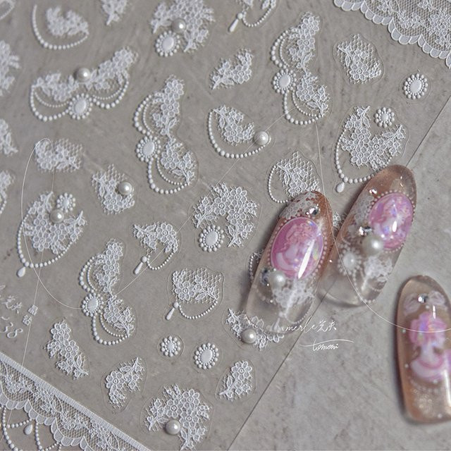 NAILFYOU Nagelaufkleber mit Spitzenblumen und Kristall-Diamant-Perlen, Glänzend - Bild 1