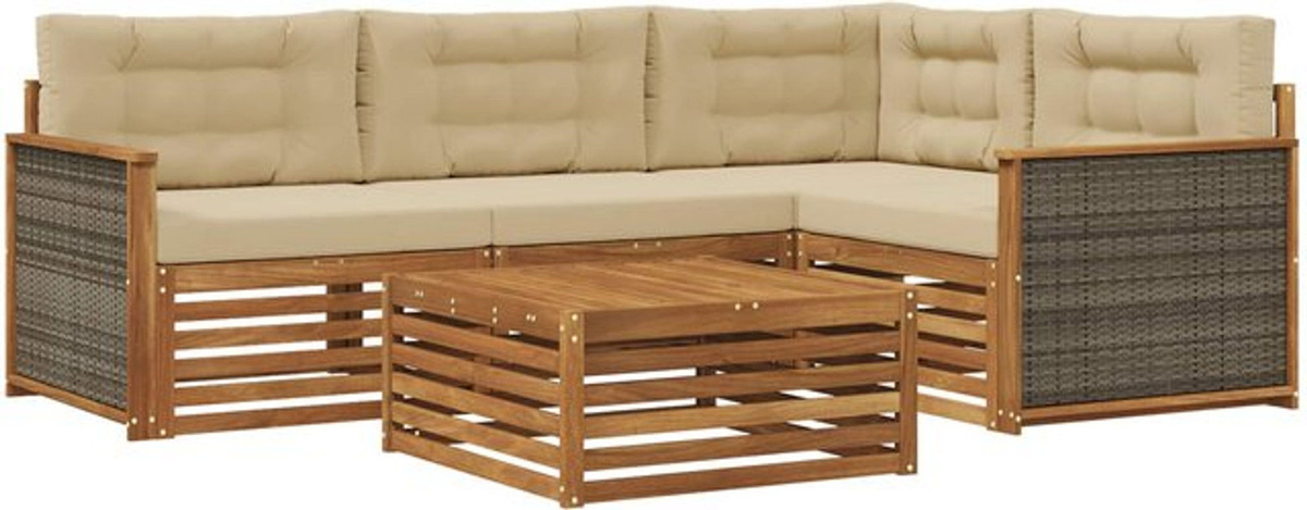 Modernes Outdoor-Sofagarnitur Set aus Akazie mit 5 Teilen und Kissen in Natur und Beige von vidaXL - Bild 1
