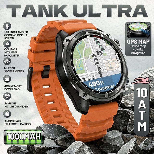 GUHUAVMI Smartwatch, GPS, Schwarz, Silikon, 10 ATM, Herren - Bild 1
