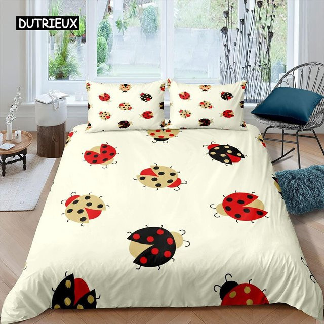 Bettwäsche-Set mit Marienkäfer-3D-Druck von Binchi Outdoor Product, rot-weißes Kinderbettwäsche-Set aus Mikrofaser für Jungen und Mädchen, B/H: 140 x 210 cm - Bild 1