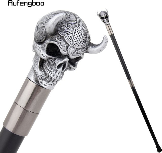 Rufengbao Dekorationsstab mit silbernem Horn-Rinder-Harzschädel in Mehrfarbig, Theater-Requisite für Halloween, Höhe: 92 cm - Bild 1