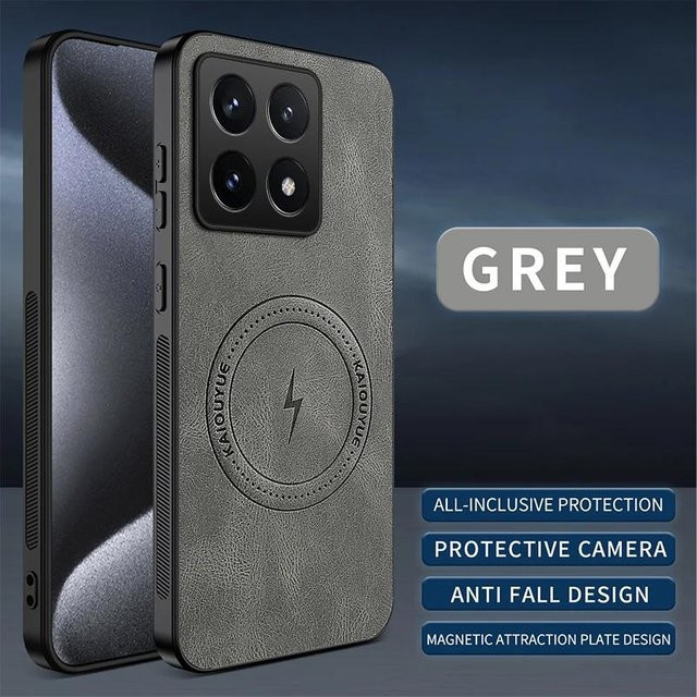 Magnetische Lederstruktur Handyhülle für Xiaomi 14T und Xiaomi 14T Pro 5G, kabelloses Laden, stoßfest, in Schwarz, Blau, Grau oder Braun - Bild 1