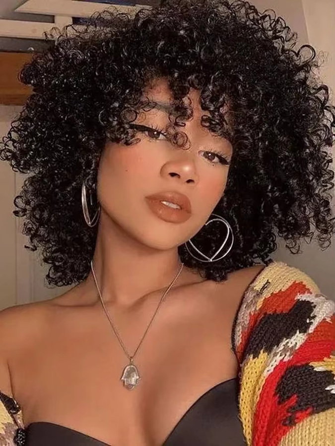 OYM HAIR Bob-Perücke, 100 % Echthaar, lockig, Damen - Bild 4