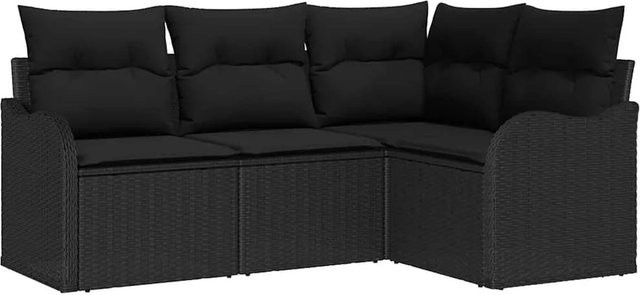 vidaXL Garten-Sofa-Set aus Poly Rattan in Schwarz, 4-teiliges L-Shape Lounge-Set mit UV-beständigen Sitzkissen und Rückenkissen - Bild 1
