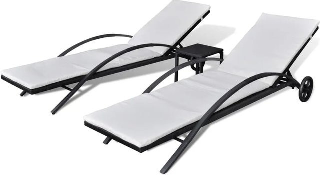 Furnicato Sonnenliegen mit Tisch aus schwarzem PE-Rattan und pulverbeschichtetem Stahlrahmen - Bild 1