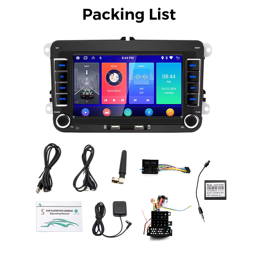 Gearelec 2 DIN Android 13 Autoradio mit 7 Zoll Display, Multimedia-Player mit Wi-Fi, GPS und CarPlay in Schwarz, kompatibel mit VW, Skoda, Golf 5/6, Touran, Passat und Jetta - Bild 8