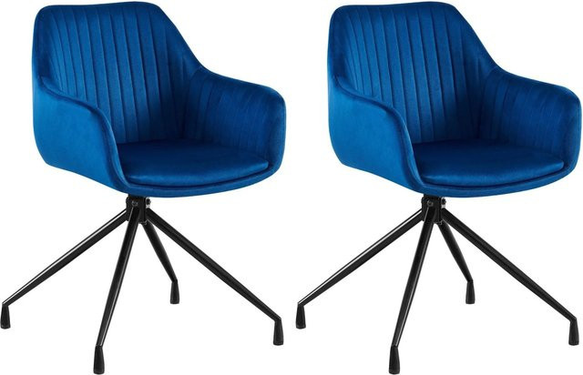 2er Set Esszimmerstühle DELUKE MILON in Dunkelblau mit Samtbezug und Längssteppung, B/T/H: 58 x 58 x 81 cm - Bild 1