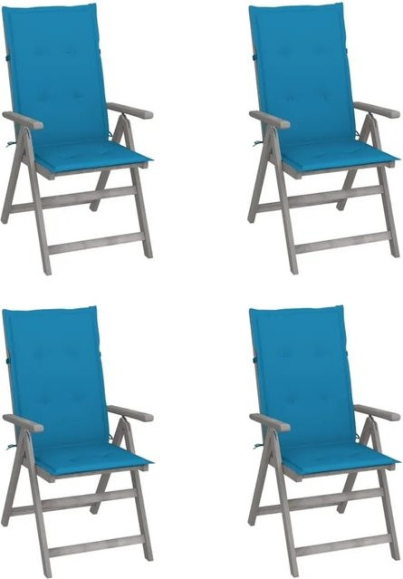 vidaXL Set aus 4 verstellbaren Gartenliegen aus Akazien-Massivholz mit Auflagen in Grau und Blau - Bild 1