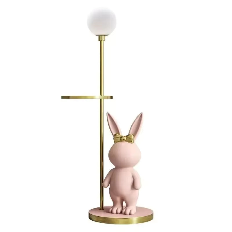 JIANKEXING Moderne LED-Stehlampe im Kaninchen-Design in Weiß mit Gold/Messing-Akzenten für Wohnzimmer, Schlafzimmer und Kinderzimmer - Bild 5