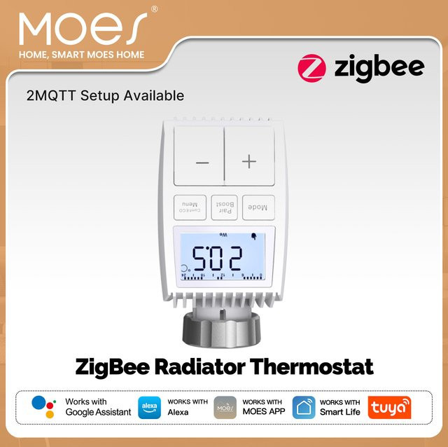 MOES Tuya ZigBee Smart Thermostat Heizkörper TRV Temperaturregler mit internem Sensor, App-Steuerung und Sprachsteuerung für Alexa, Weiß - Bild 1