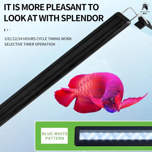 LED Aquariumlicht mit Timer und Vollspektrum für Wasserpflanzen, Blau-Weißes Pflanzenlicht mit Stativ und Clip-Halterung - Bild 1