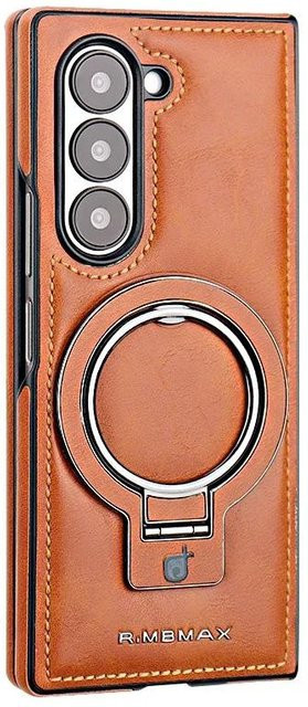 Magnetische Lederhülle für Samsung Galaxy Z Fold 7 6 5 4 mit Ringhalter und kabellosem Laden in Braun - Bild 1