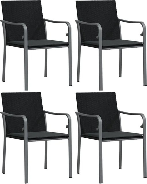 Furnicato Gartenstuhl Set aus 4 Stück in Schwarz mit Kissen aus PE-Rattan und Stahl, B/T/H: 56 x 59 x 84 cm - Bild 1