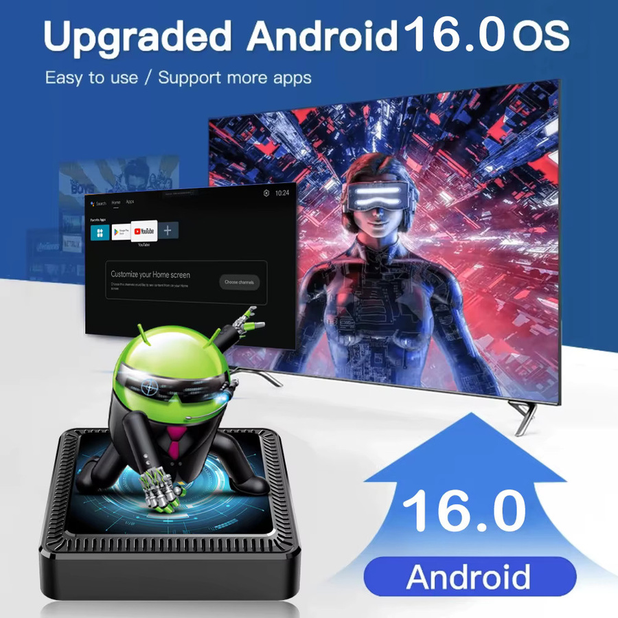 Q19 Smart TV Box Android 16 Media Player mit Allwinner H618, 8 GB RAM, 128 GB oder 256 GB Speicher, 8K Unterstützung, Google Assistant, WiFi 5G und Bluetooth 6.0, Schwarz - Bild 3