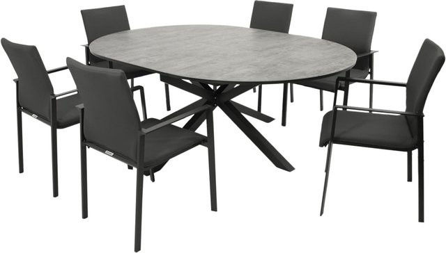 DEGAMO Gartenmöbel-Garnitur LYON 7-teilig aus Aluminium und Kunstgewebe in Dunkelgrau - Bild 1