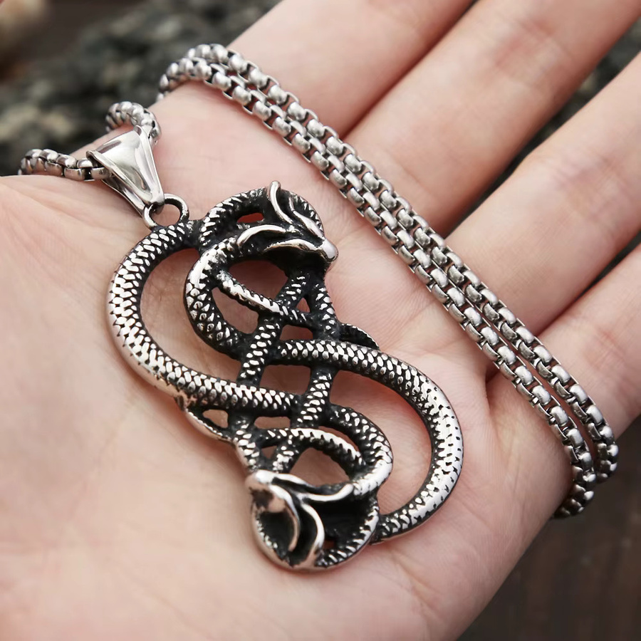 TOGA PULLA Halskette, Doppeldrache Ouroboros Anhänger, Edelstahl, Silber, Herren - Bild 3