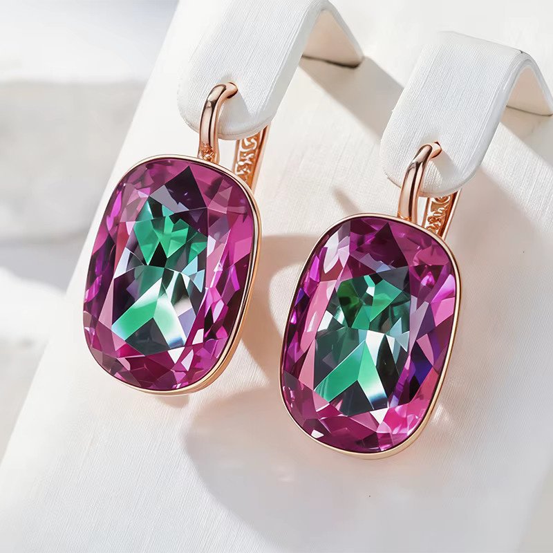 Wbmqda Tropfenohrringe, 585 Roségold, Lila Grün Farbverlauf Zirkon, Damen - Bild 2