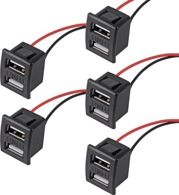 AOKIN 5er Set Dual USB Doppel Schicht Ladebuchsen Schwarz mit Kabel und Stecker - Bild 1