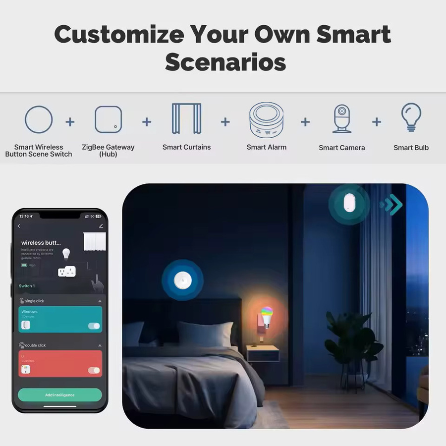 Tuya Zigbee Smart Switch Weiß: Drahtloser Szenenschalter und batteriebetriebene Fernbedienung zur Multi-Szenen-Verknüpfung - Bild 2