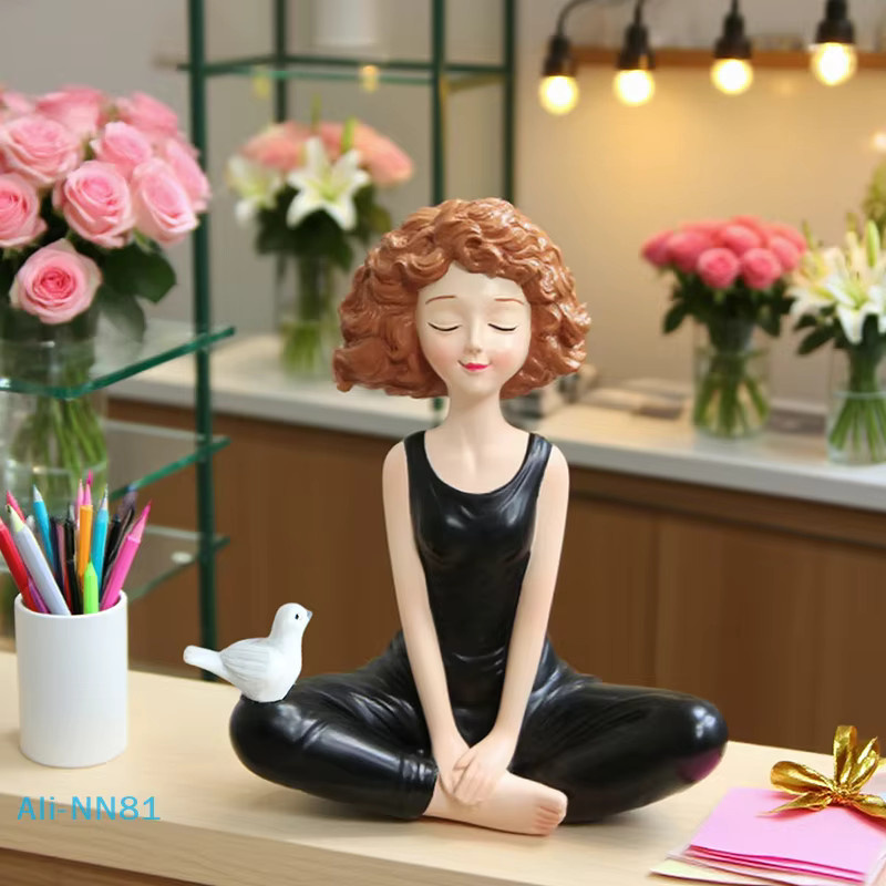 Yoga-Mädchen Kunstskulptur aus Kunstharz in Schwarz als moderne Deko-Figur für deinen Schreibtisch oder dein Bücherregal - Bild 3